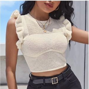 Shein cream cap sleeve sweater blouse size M #40